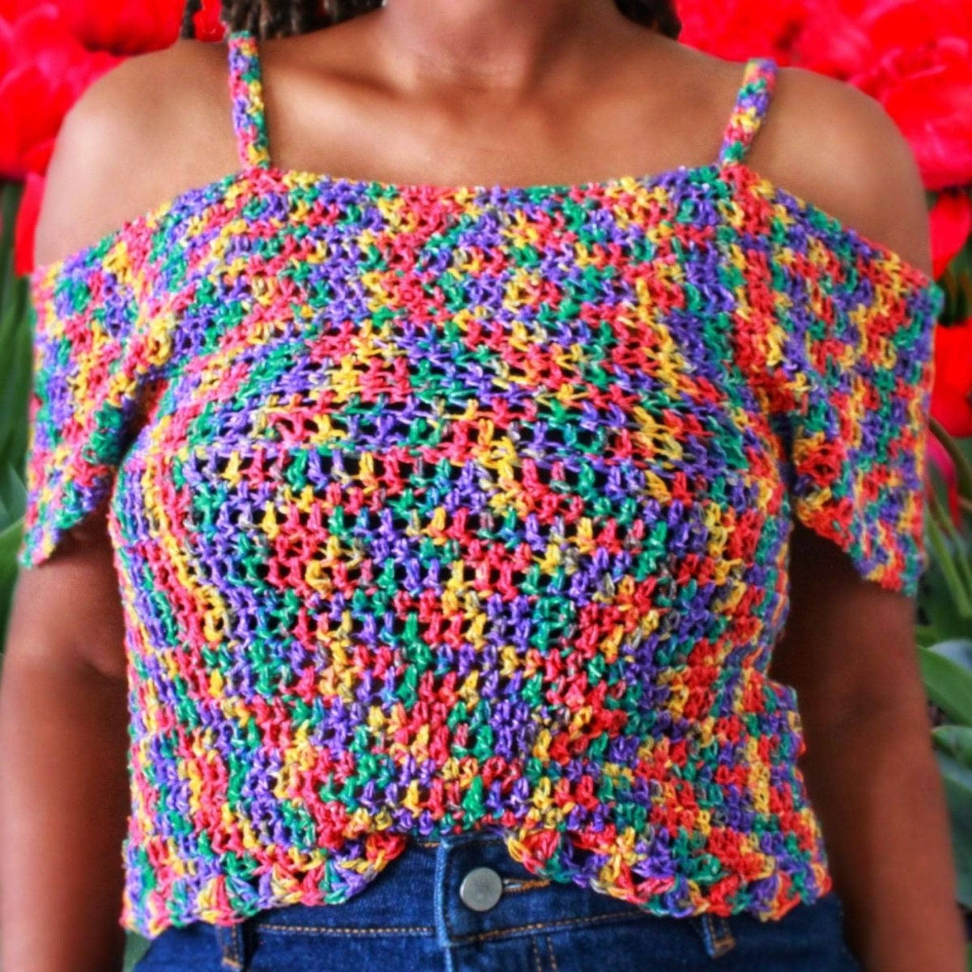 The Sundaze Crochet Top Kit supplies including yarn and instructions for an intermediate handmade top.