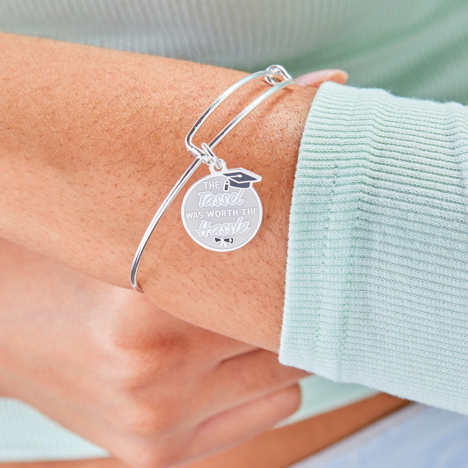 Graduation Charm Bangle Bracelet in Gold and Silver Tone