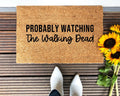 Natural brown coir doormat with Walking Dead theme lettering for a front porch.