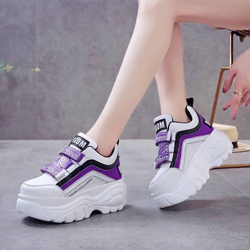 Chunky Platform Women's Sneakers - White & Black Casual High Heels