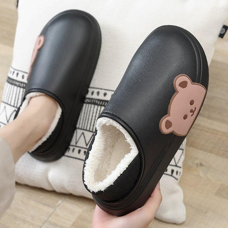 Women's Waterproof Platform Slippers with Memory Foam & Fur Lining