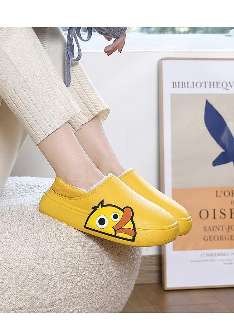 Women's Waterproof Platform Slippers with Memory Foam & Fur Lining