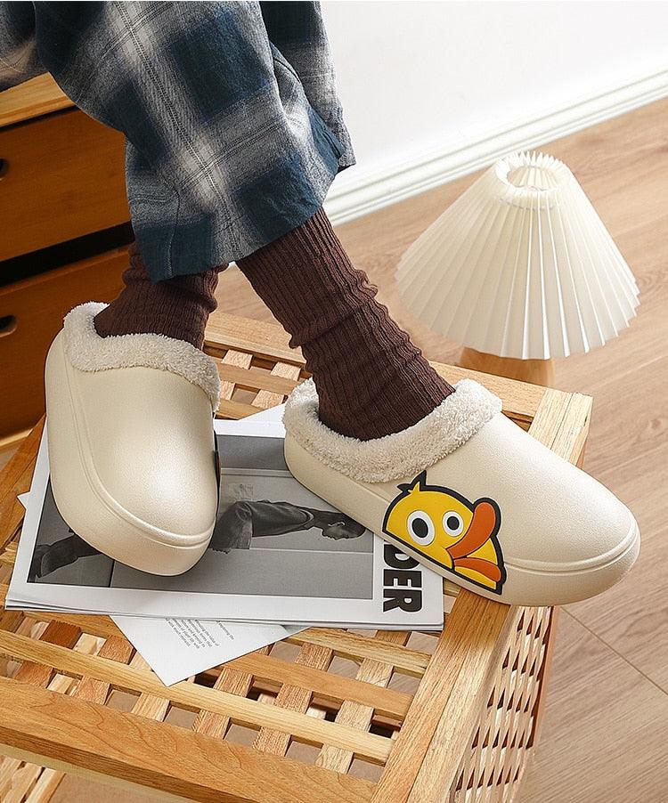 Women's Waterproof Platform Slippers with Memory Foam & Fur Lining