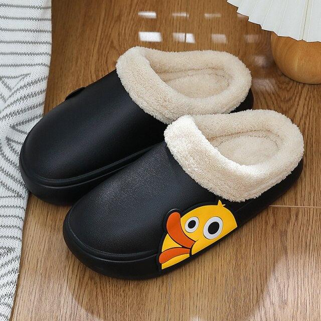 Women's Waterproof Platform Slippers with Memory Foam & Fur Lining