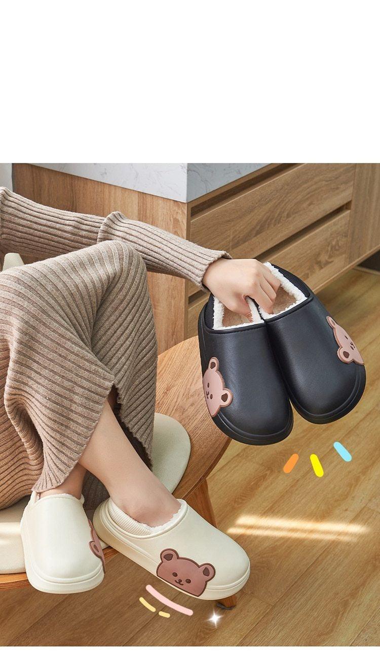Women's Waterproof Platform Slippers with Memory Foam & Fur Lining