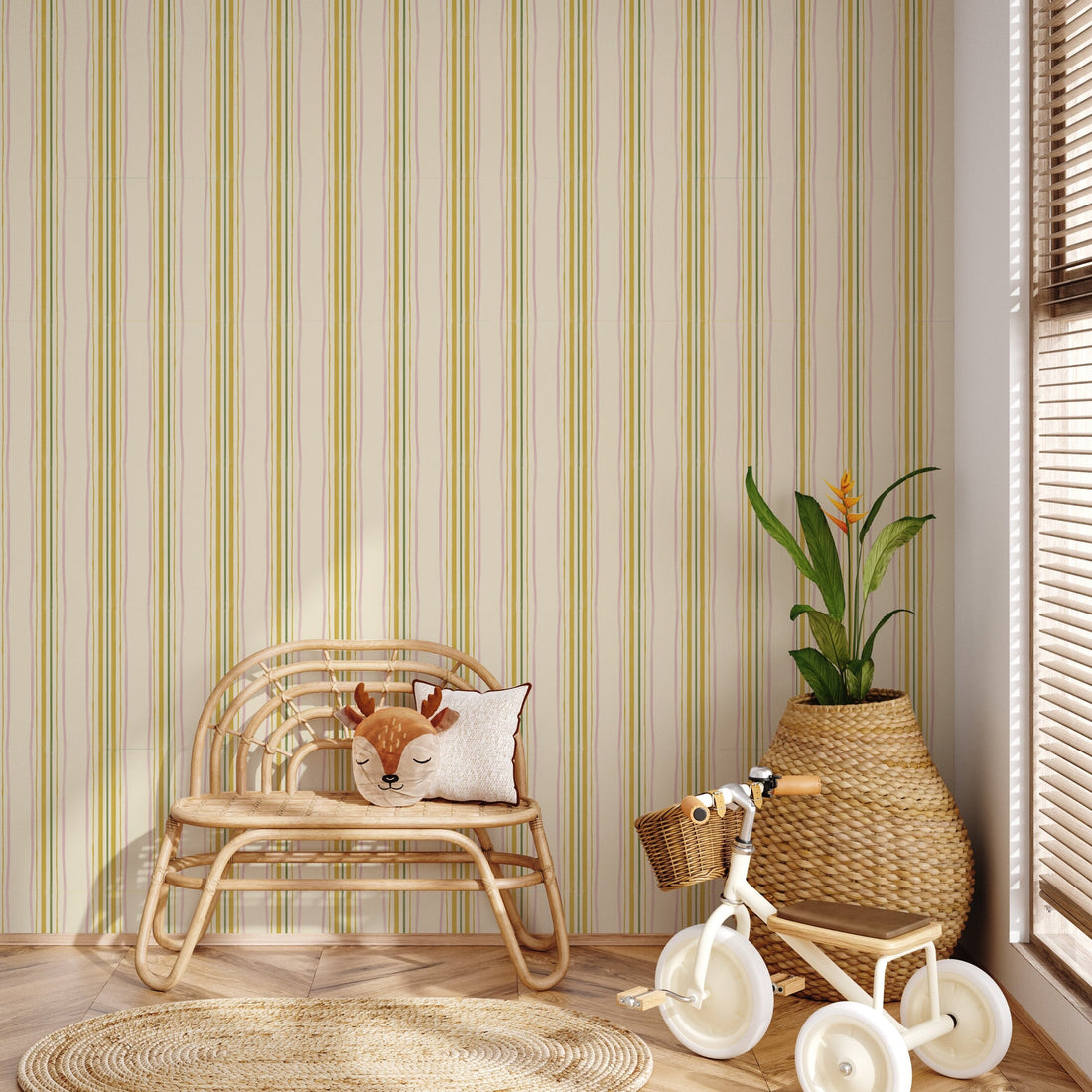 Thicket Wallpaper by Strawberry Snail Illustrations featured on a bedroom accent wall.