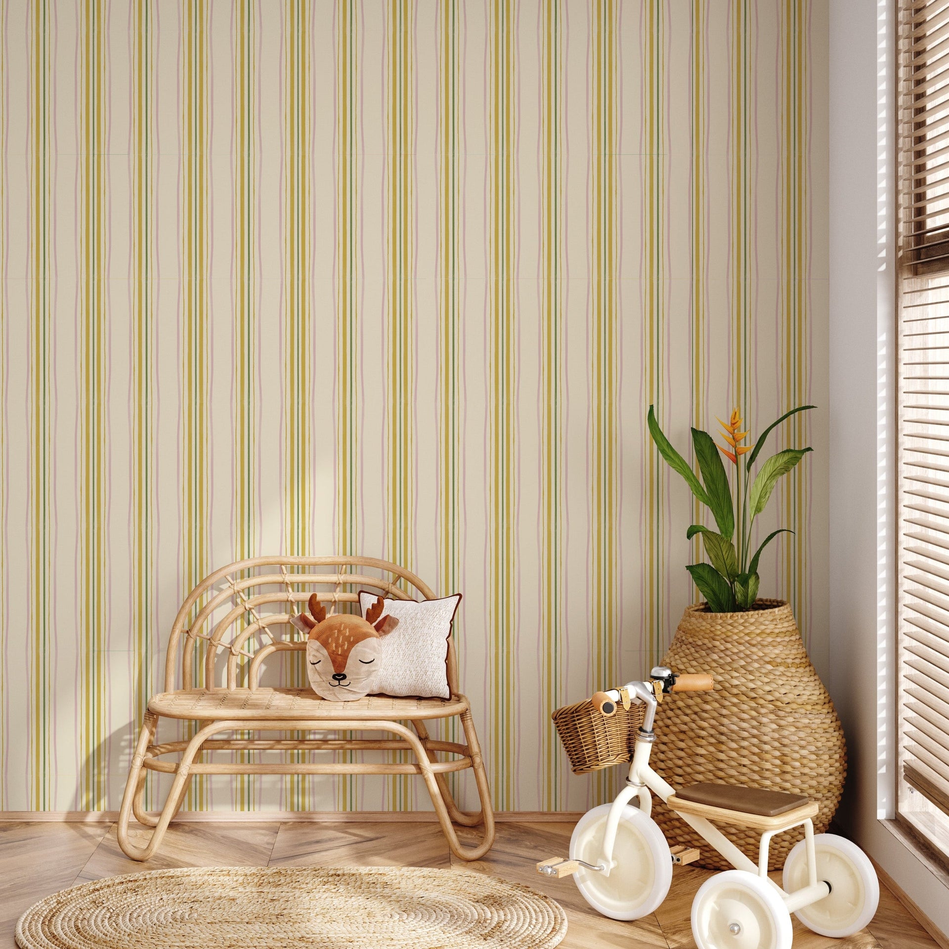 Thicket Wallpaper by Strawberry Snail Illustrations featured on a bedroom accent wall.