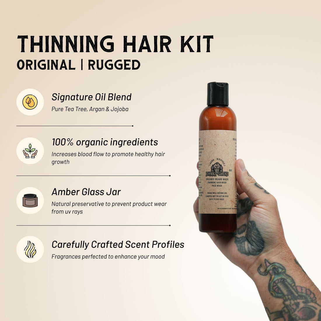 Organic Thinning Hair Kit with Beard Wash Pomade and Beard Oil - Image 3