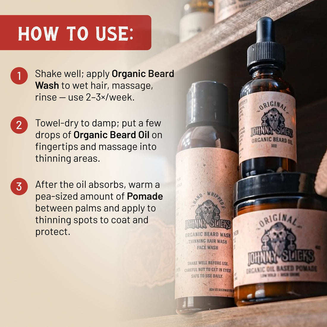 Organic Thinning Hair Kit with Beard Wash Pomade and Beard Oil - Image 4