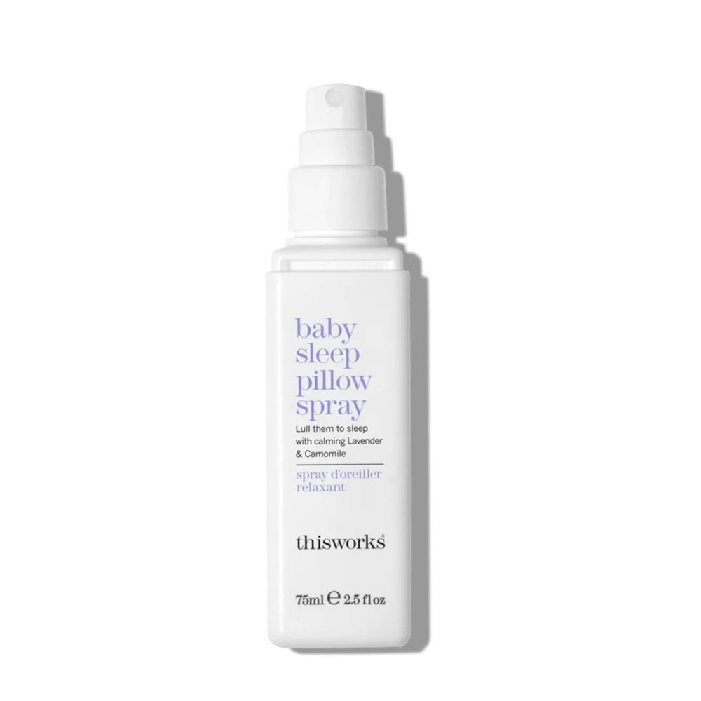 Bottle of This Works Baby Sleep Pillow Spray with lavender and camomile scent.