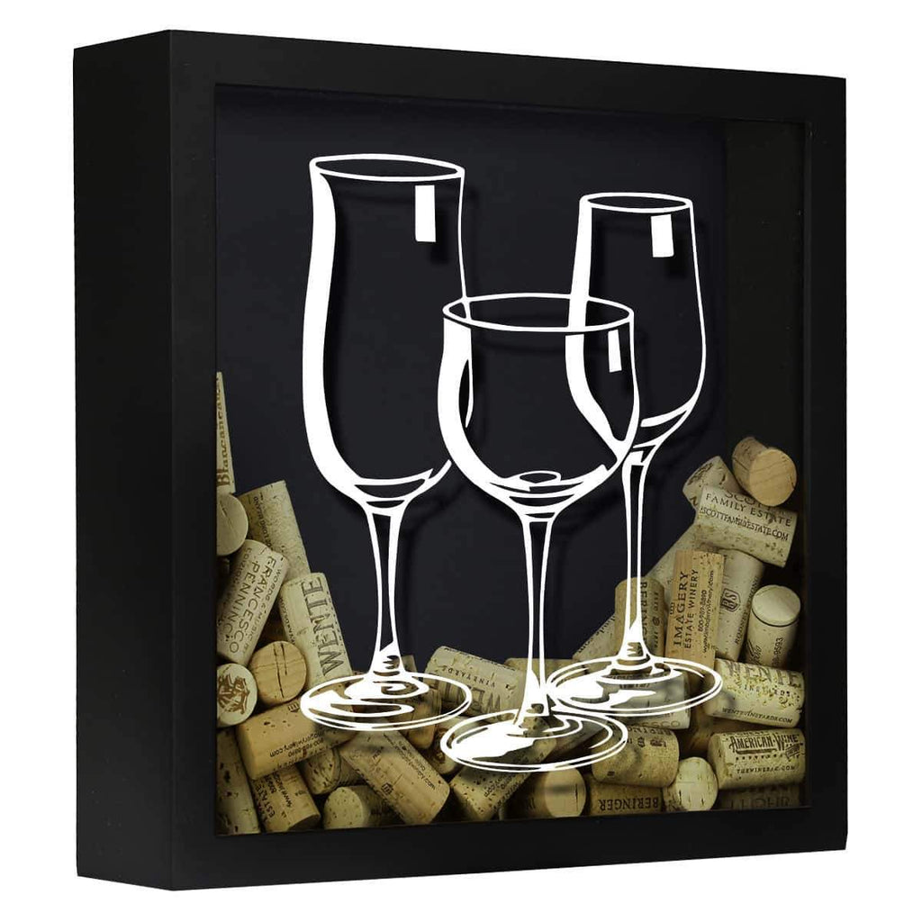 Three Wine Glasses Wine Cork Shadow Box