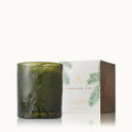 Artisan green glass candle featuring the Frasier Fir scent.
