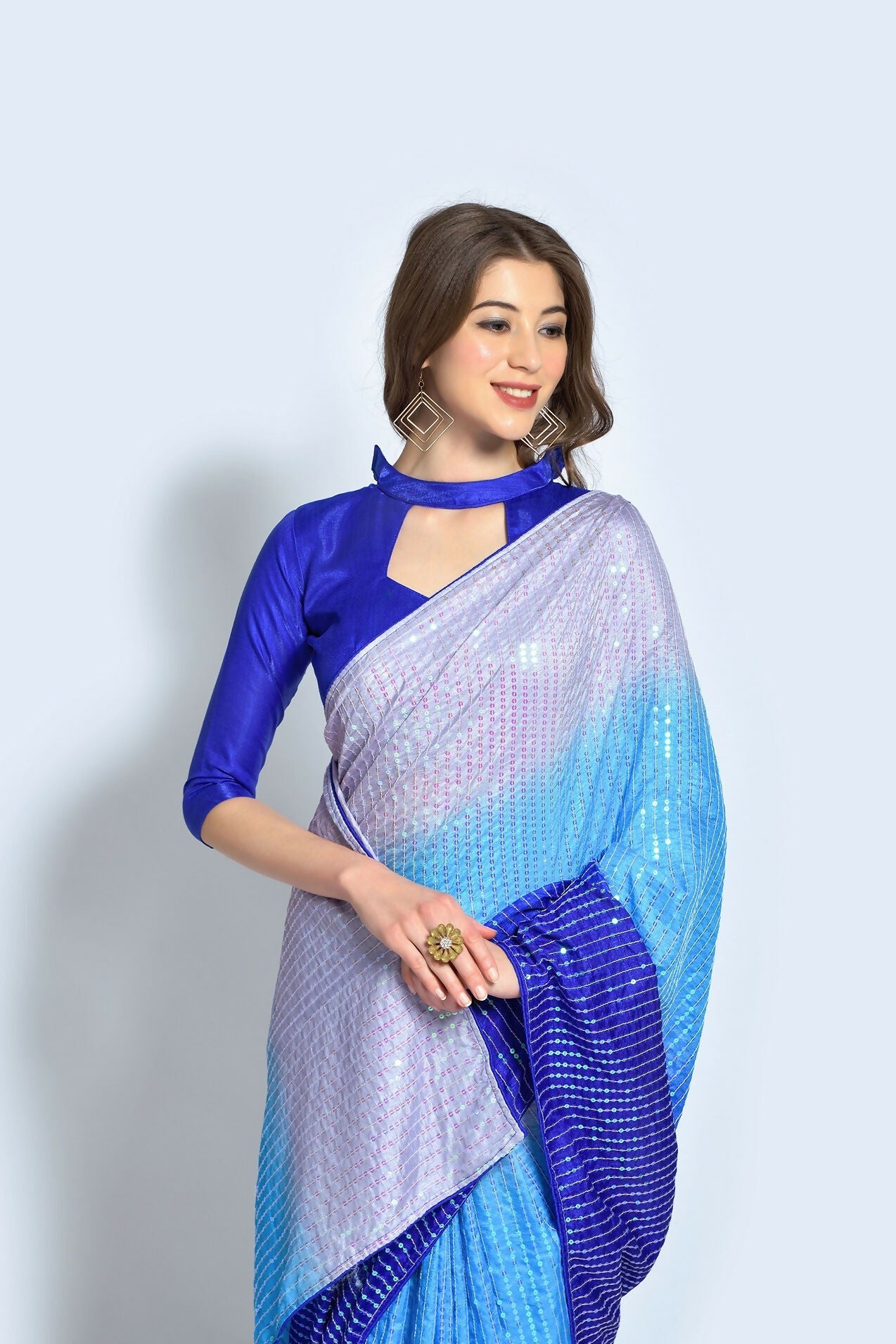 Blue Vichitra Silk Embroidered Party Wear Saree
