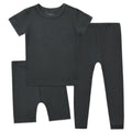 Aablexema Kids Pajamas Set Rayon 3Pcs Unisex Toddler Short Shirt and Pants Set Snug Fit Sleepwear Pjs(Black Grey90/12-24m)