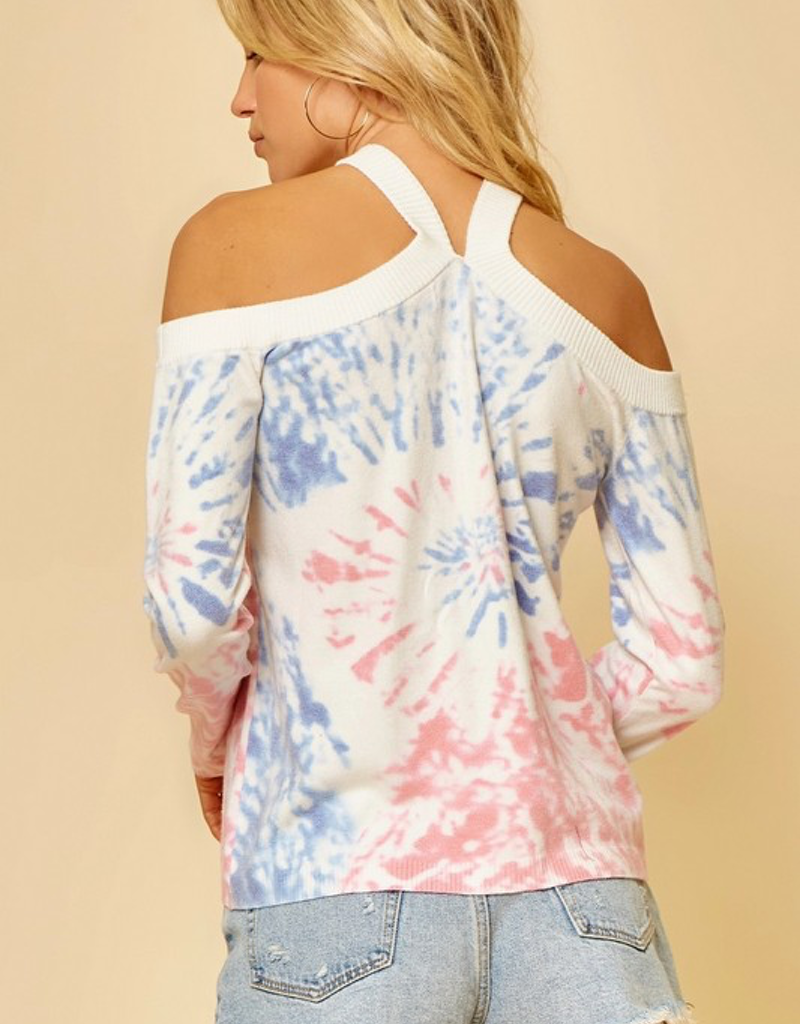 Tie Dye Sweater With Criss Cross Neckline - Trendy Pullover
