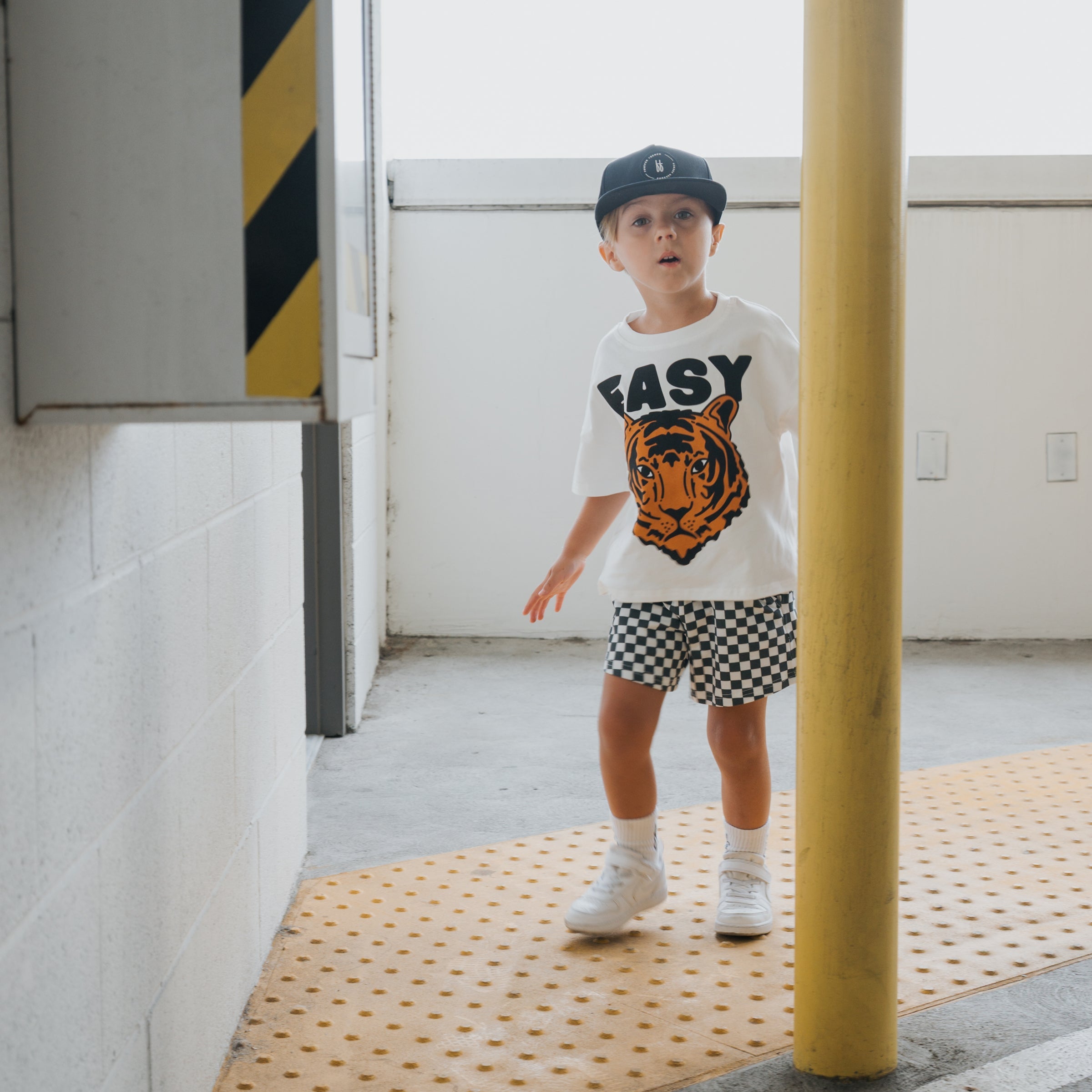 Easy Tiger Kids Short Set in Monochrome Checkered Print