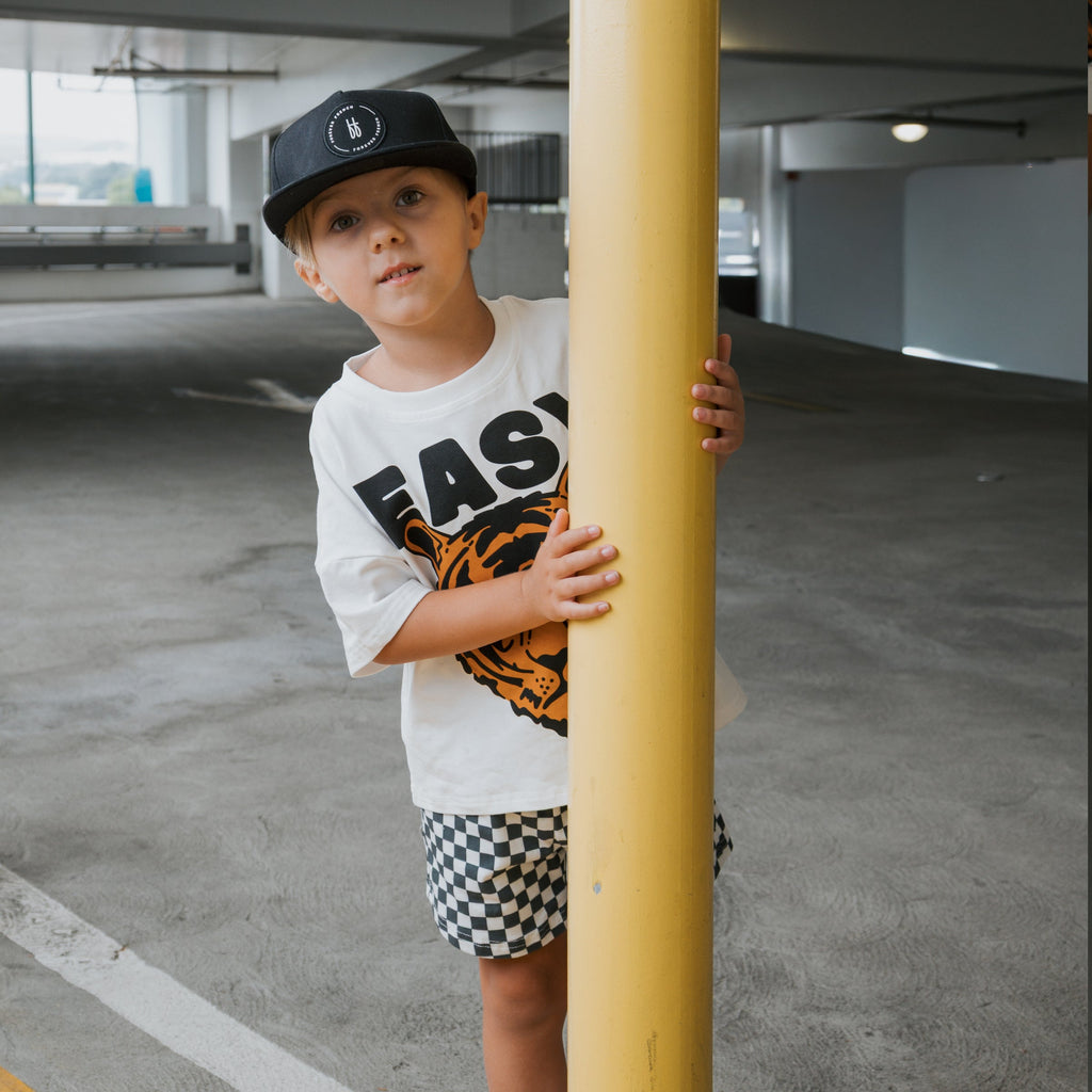 Easy Tiger Kids Short Set in Monochrome Checkered Print
