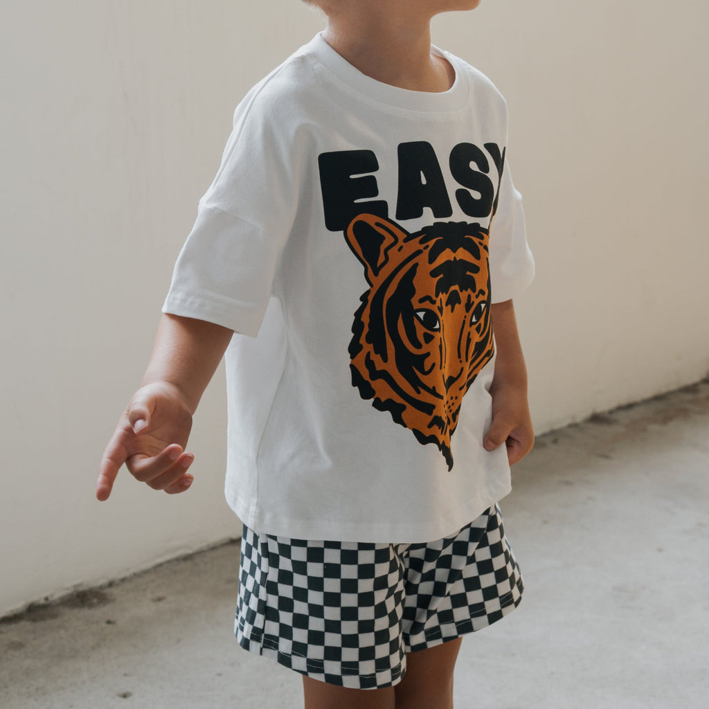 Easy Tiger Kids Short Set in Monochrome Checkered Print