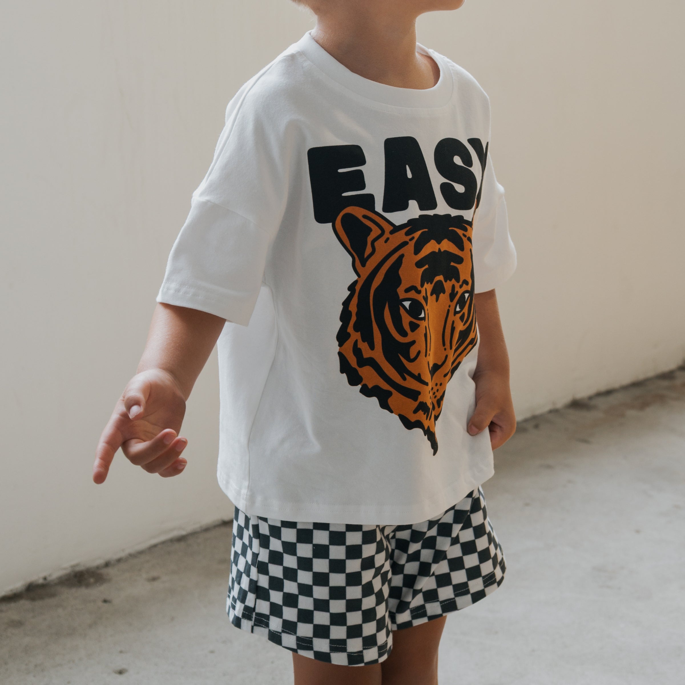 Easy Tiger Kids Short Set in Monochrome Checkered Print