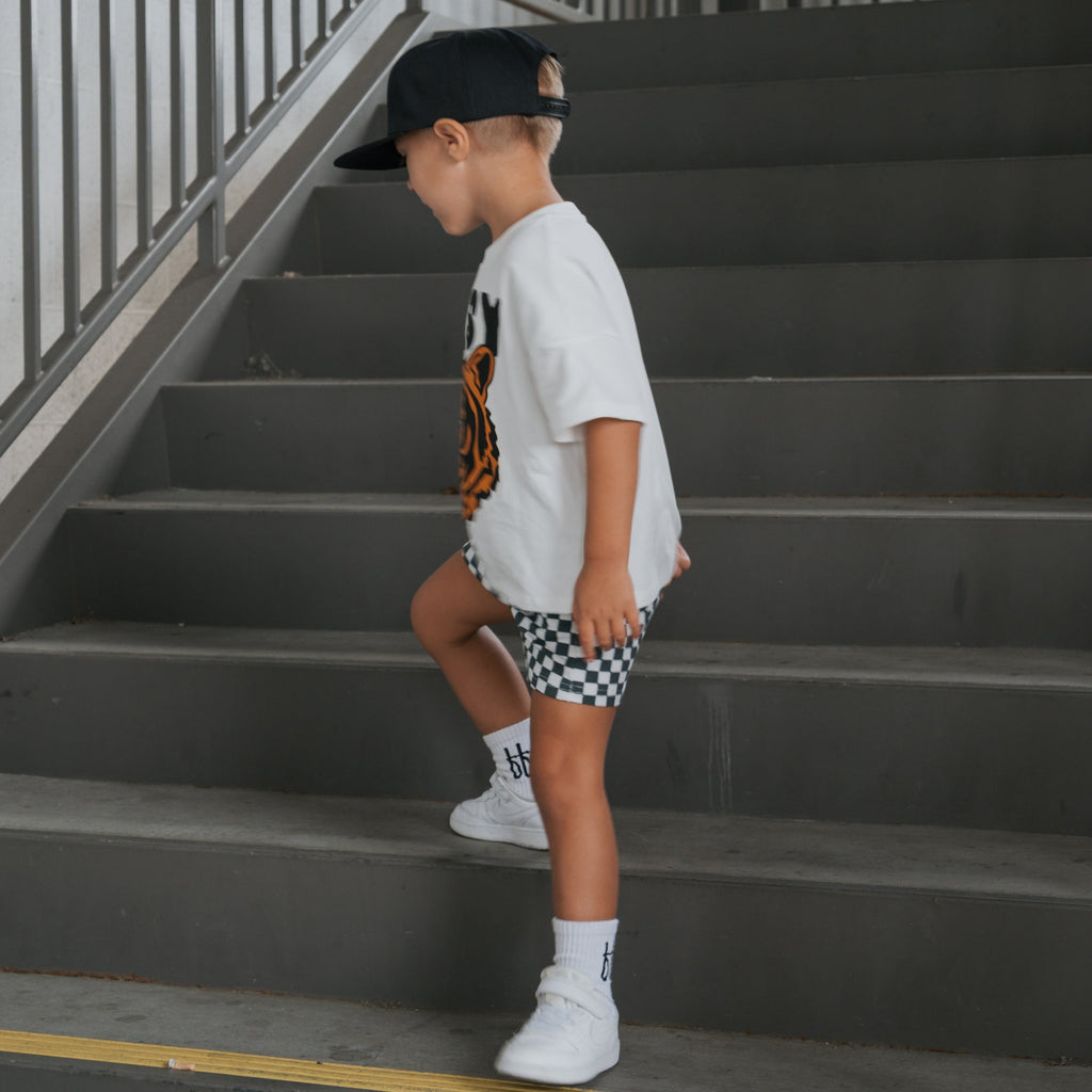 Easy Tiger Kids Short Set in Monochrome Checkered Print
