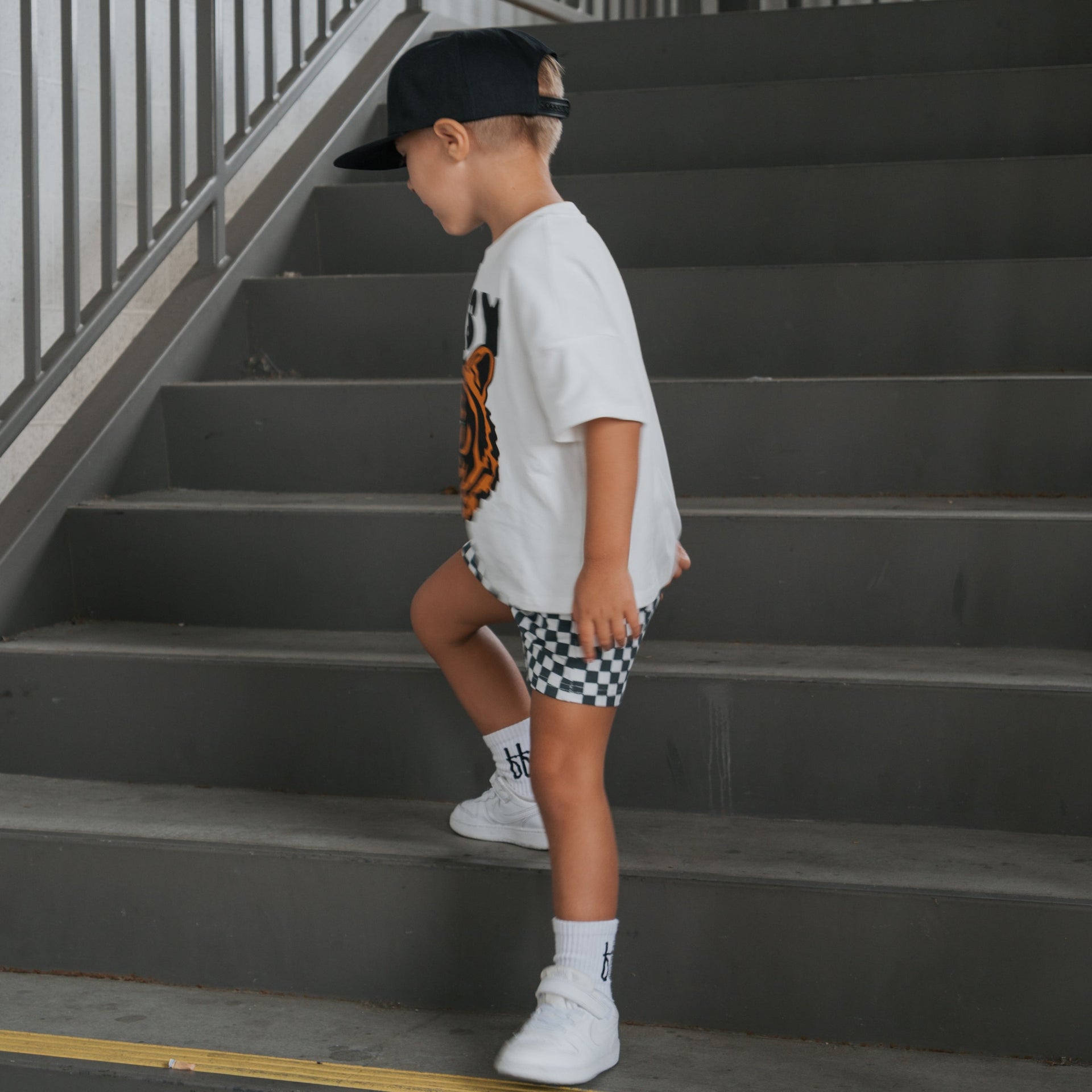Easy Tiger Kids Short Set in Monochrome Checkered Print