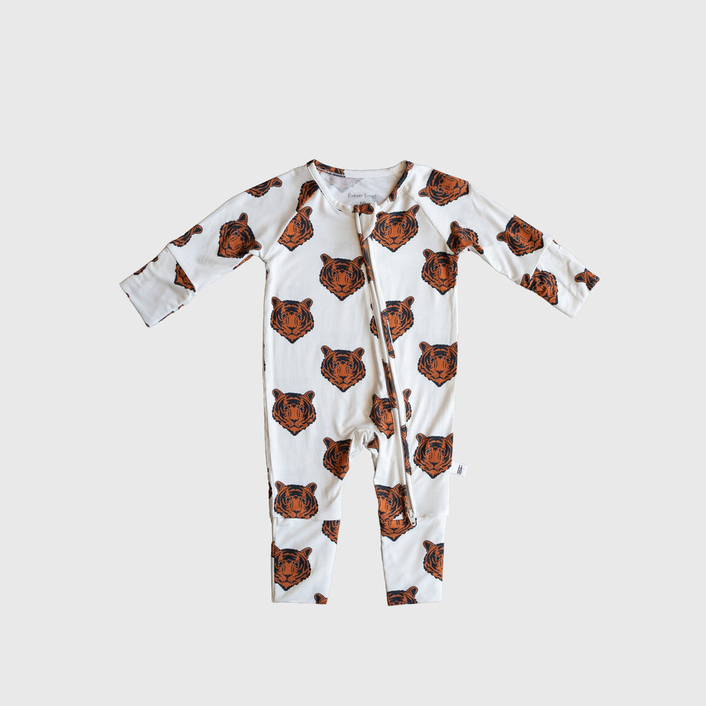 Premium Bamboo Zip Pajamas for Kids with Tiger Pattern