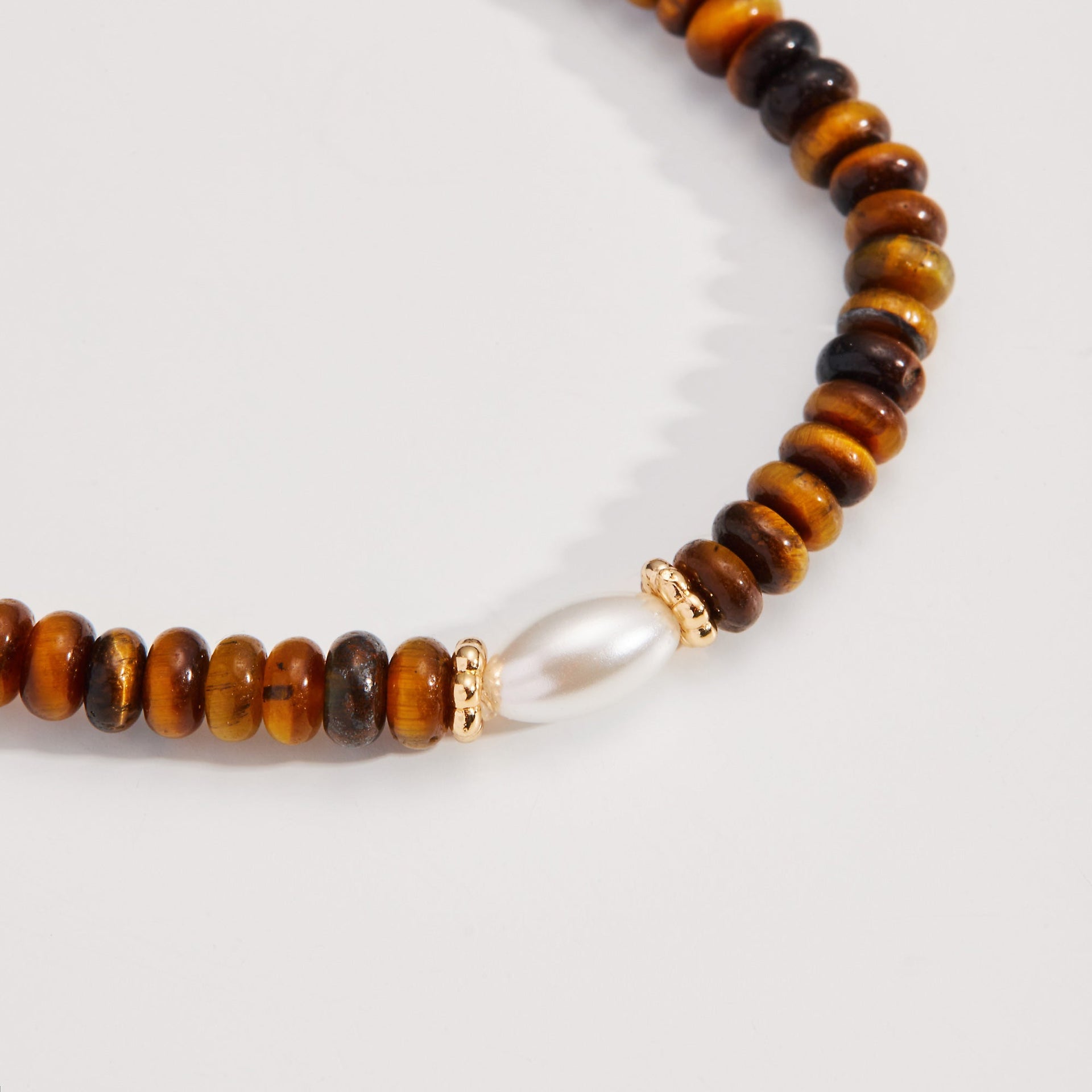 Tiger's Eye and Pearl Stretch Bracelet for Balanced Energy