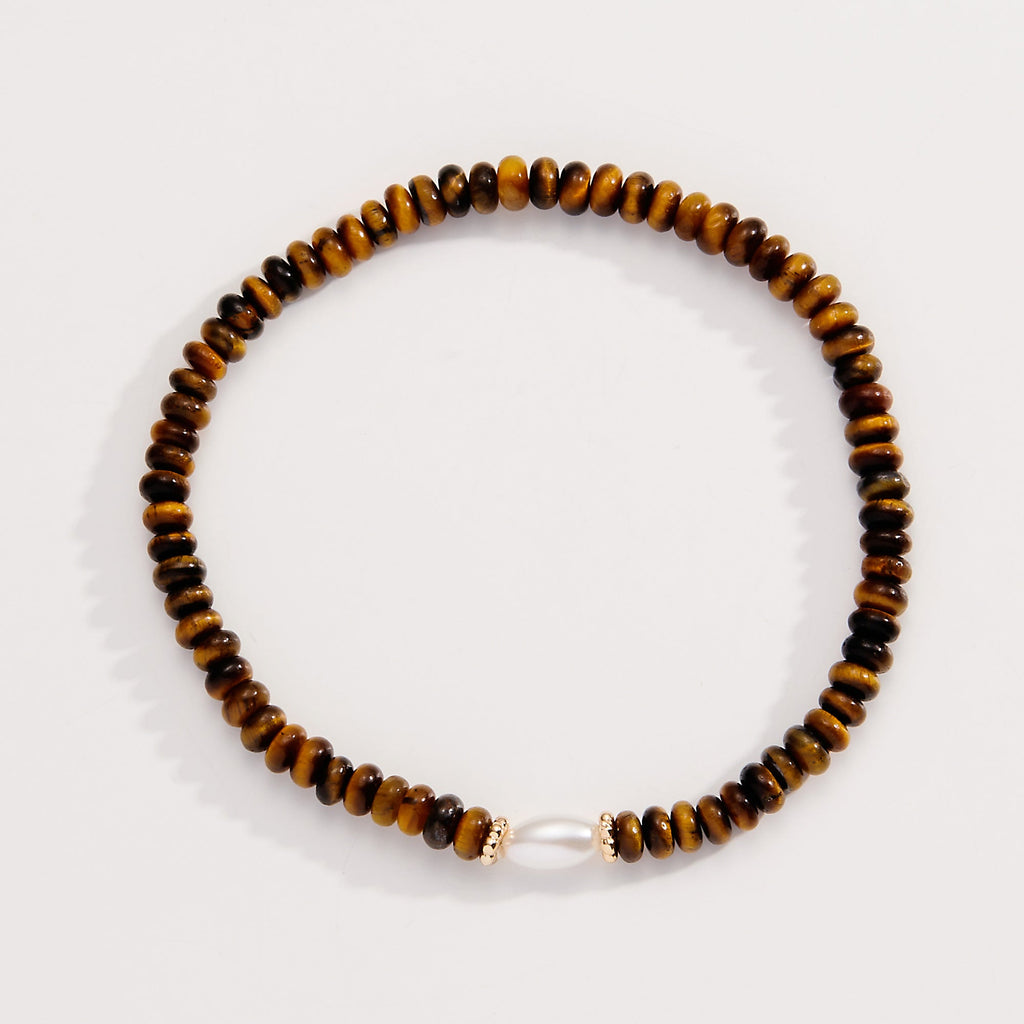 Tiger's Eye and Pearl Stretch Bracelet for Balanced Energy