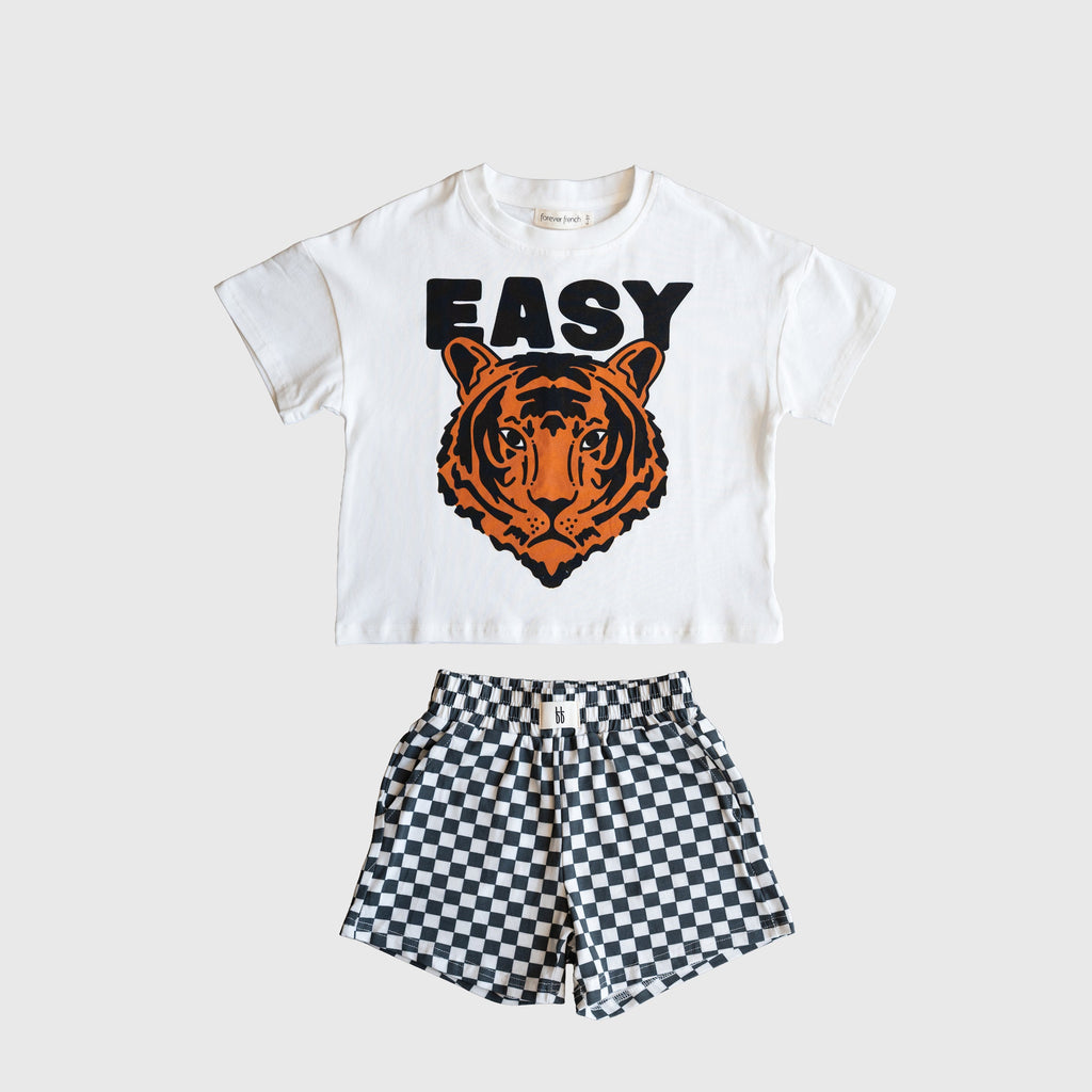 Easy Tiger Kids Short Set in Monochrome Checkered Print