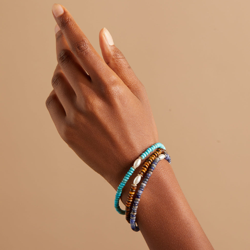 Tiger's Eye and Pearl Stretch Bracelet for Balanced Energy
