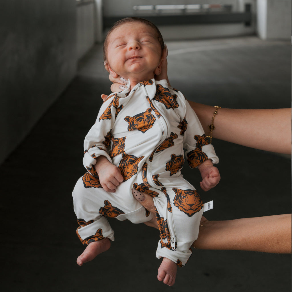 Premium Bamboo Zip Pajamas for Kids with Tiger Pattern