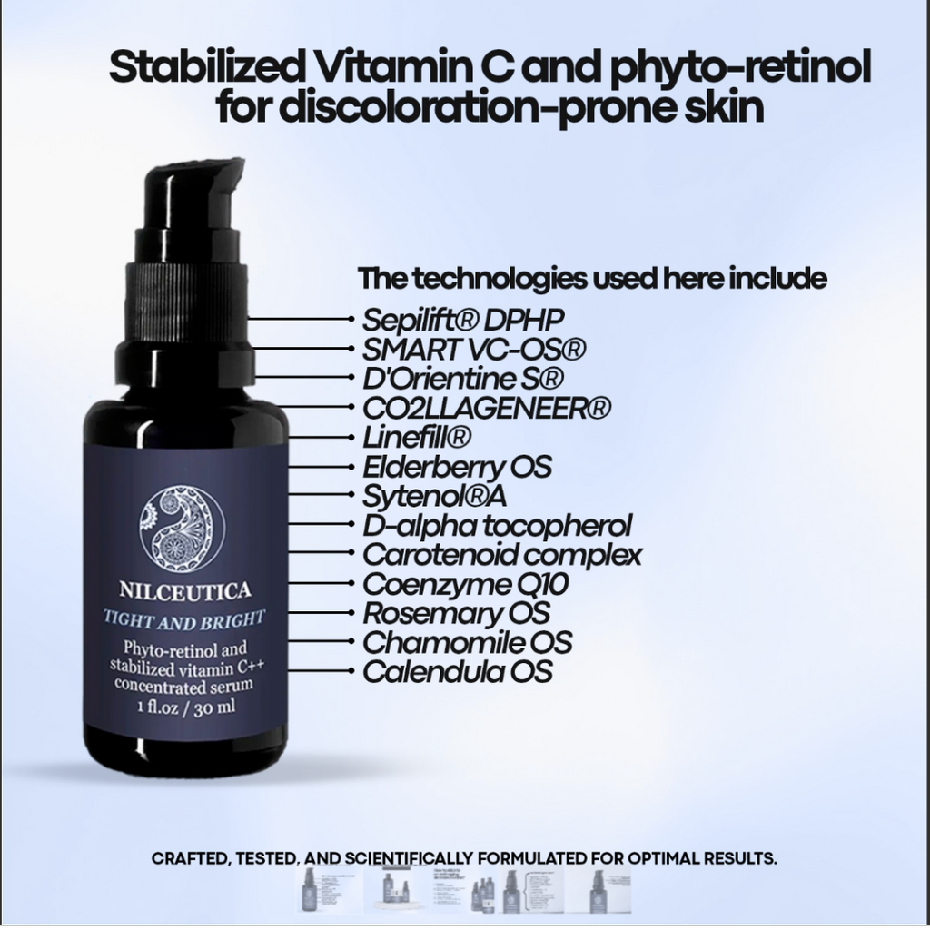 TIGHT AND BRIGHT, an Advanced Gentle Phyto-Retinol and Vitamin C Face Serum, 12 Innovative Technologies, 55% High-Performance Cosmeceuticals