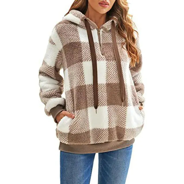 Women's Plush Hoodie with Drawstring - Cozy Comfort