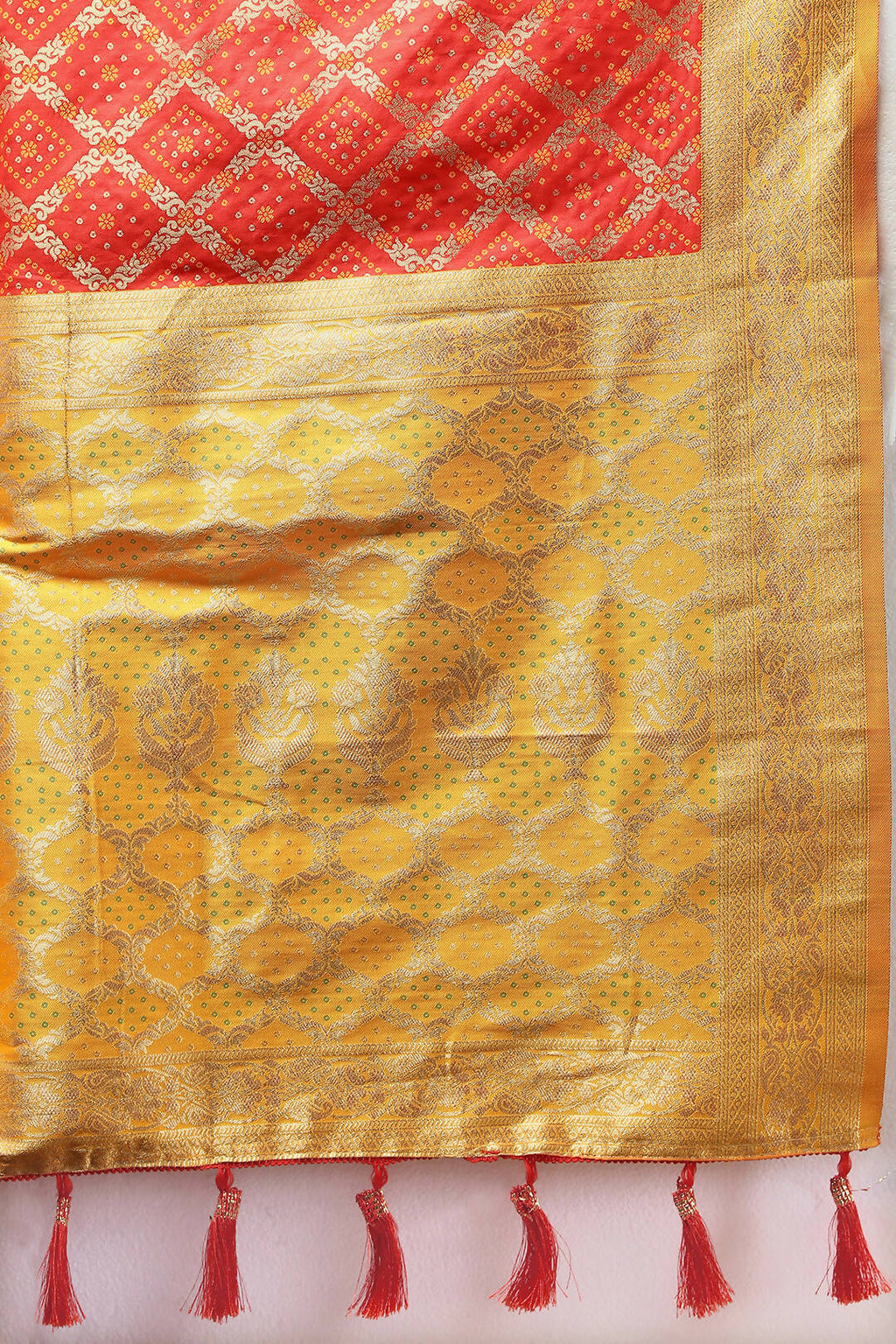 Red & Yellow Patola Silk Saree with Traditional Meenakari Weaving