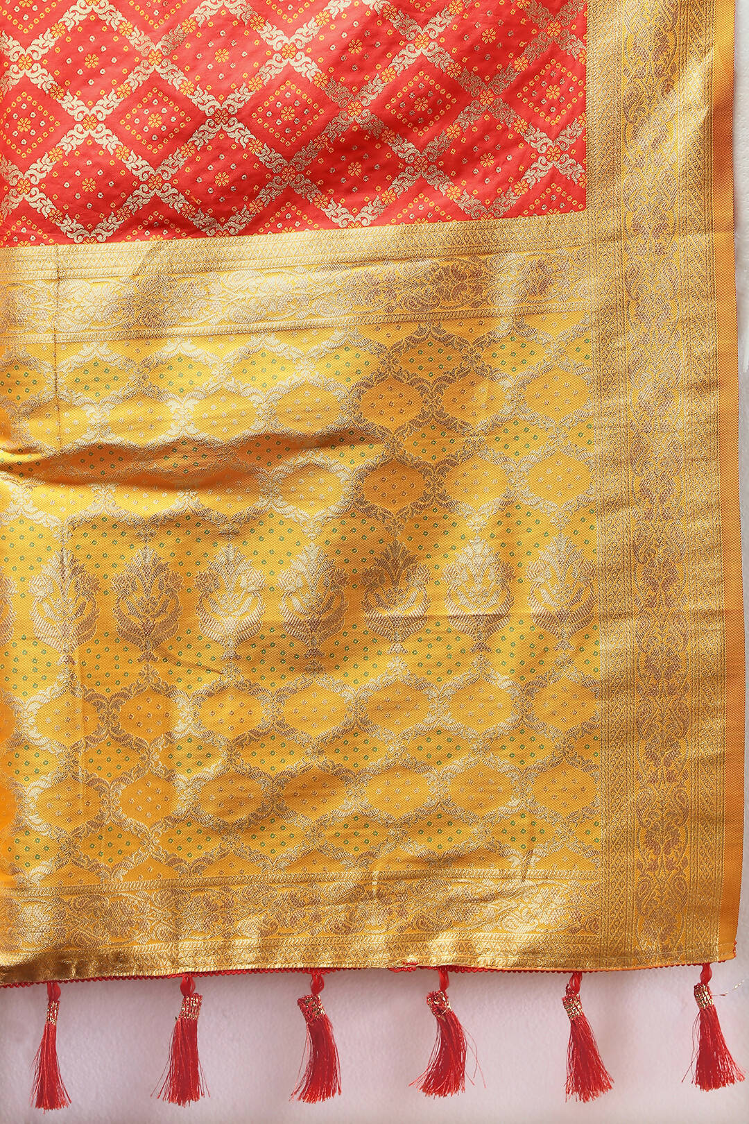 Red & Yellow Patola Silk Saree with Traditional Meenakari Weaving