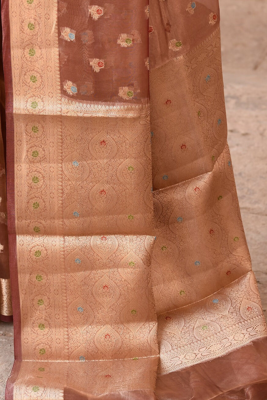 Copper Pure Banarasi Tissue Silk Saree for Traditional Glamour