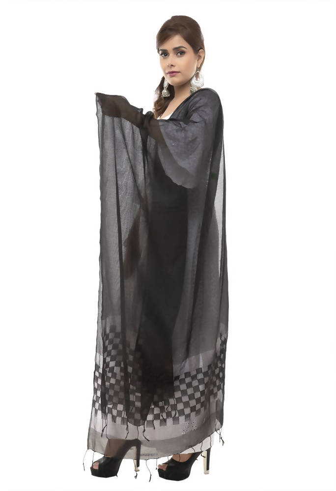 Black Buta Cut Dupatta in Lightweight Kota Cotton
