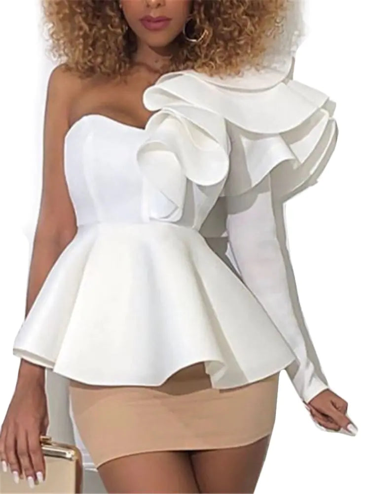 Women's Ruffled Long-Sleeve Blouse with Open Back