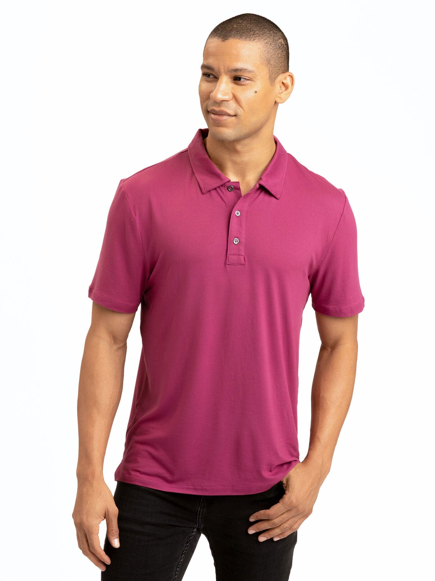 Henrique Luxe Jersey Polo in Magenta and Berry