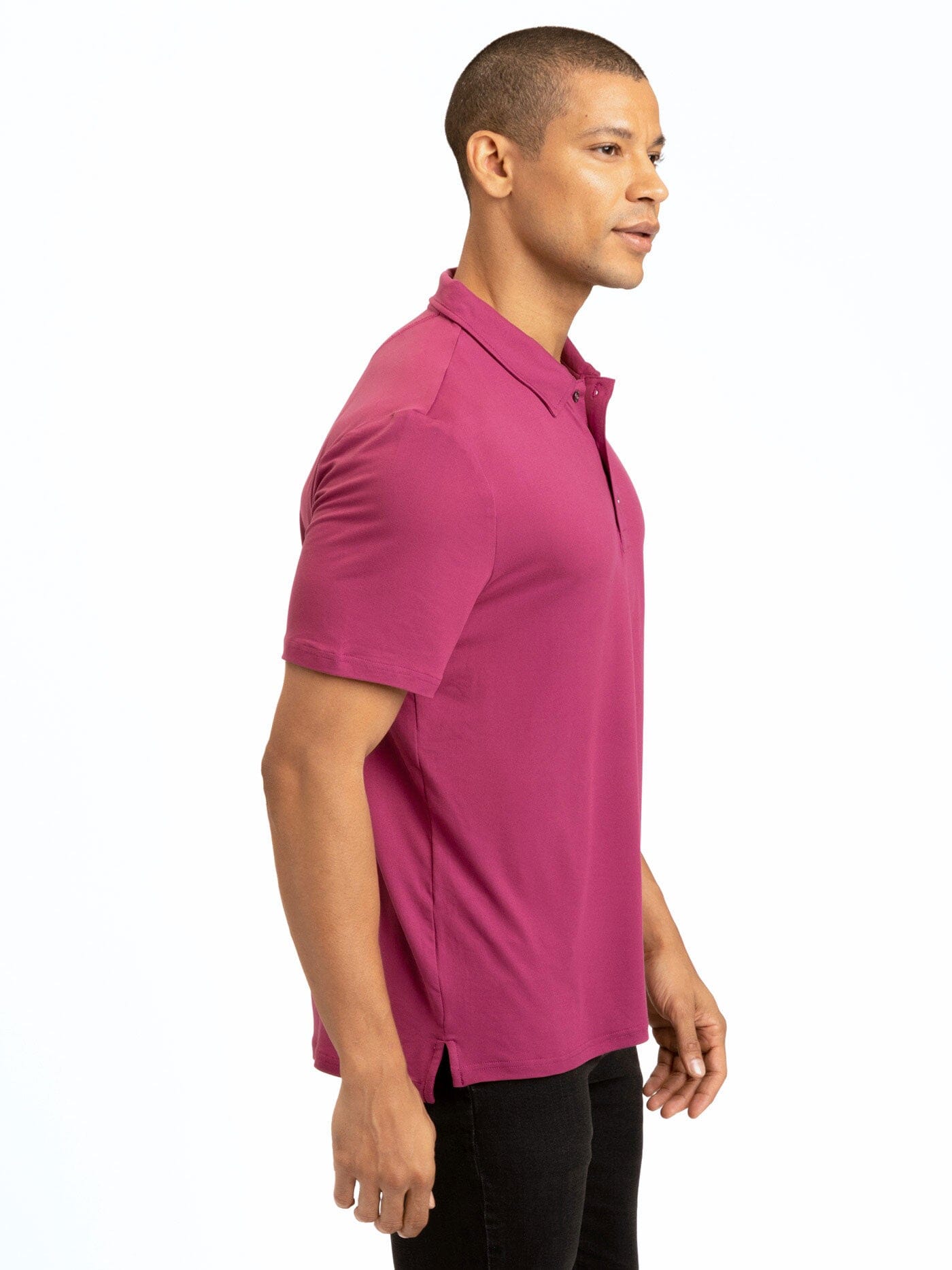 Henrique Luxe Jersey Polo in Magenta and Berry