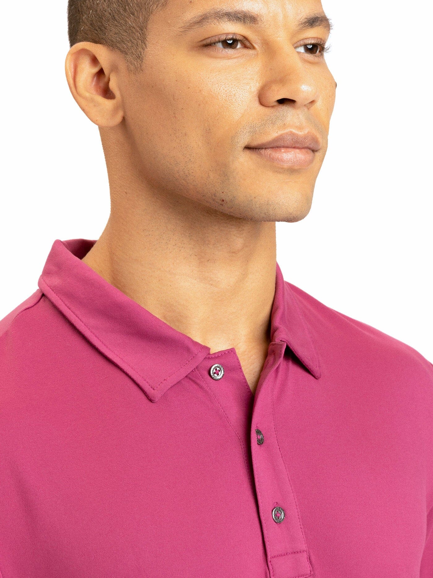 Henrique Luxe Jersey Polo in Magenta and Berry