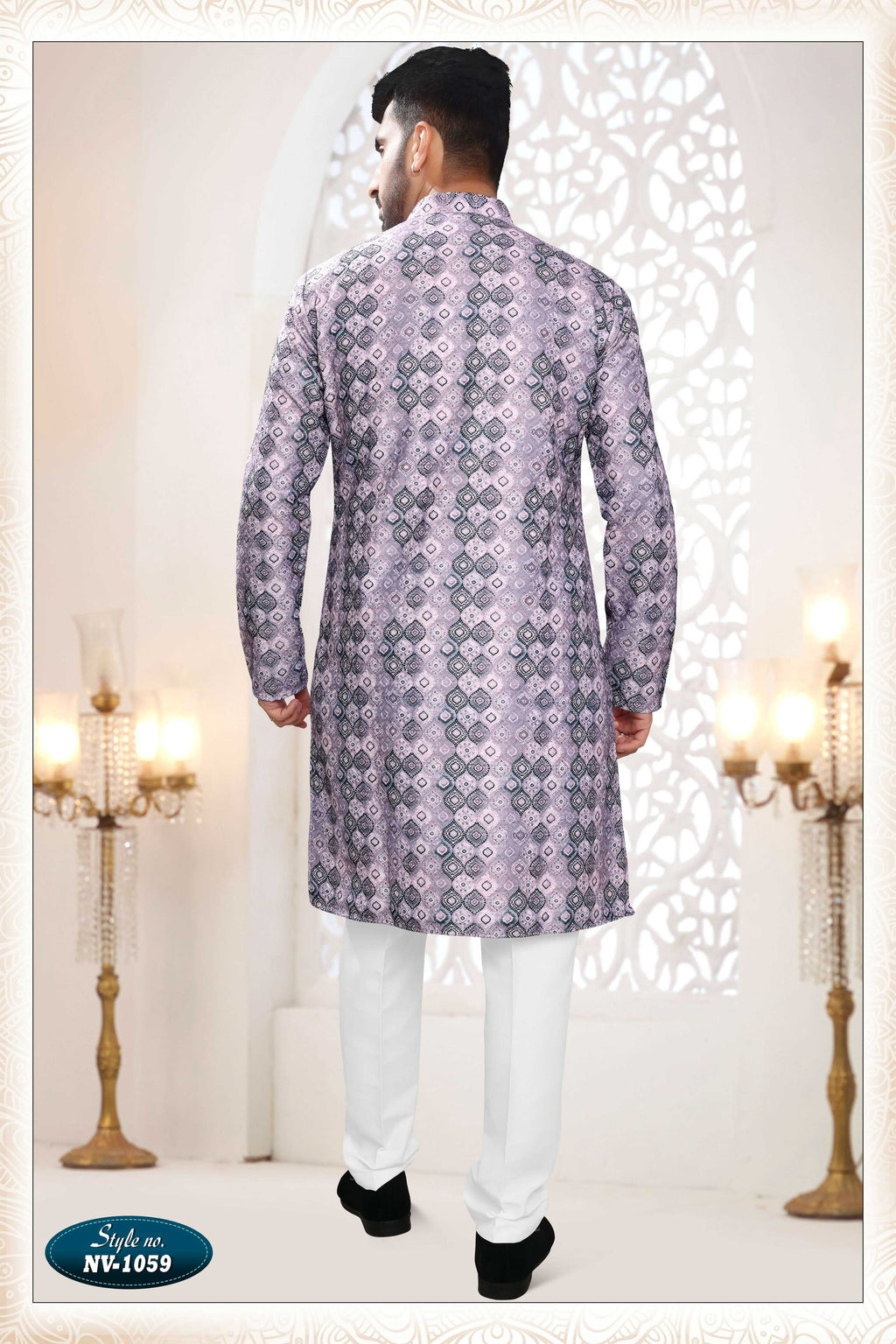 Men's Purple Straight Kurta Set with All-Over Silk Thread Embroidery
