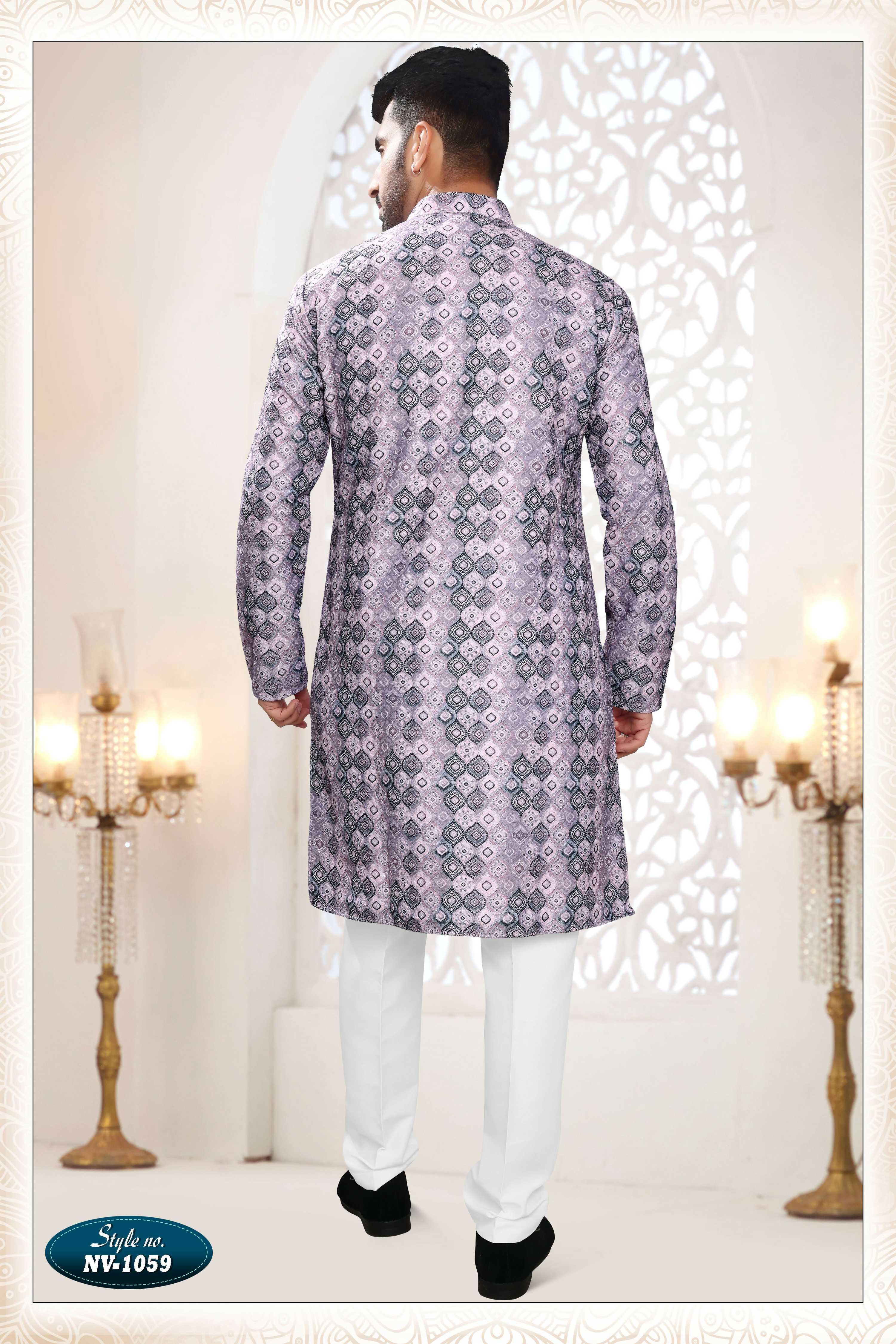 Men's Purple Straight Kurta Set with All-Over Silk Thread Embroidery