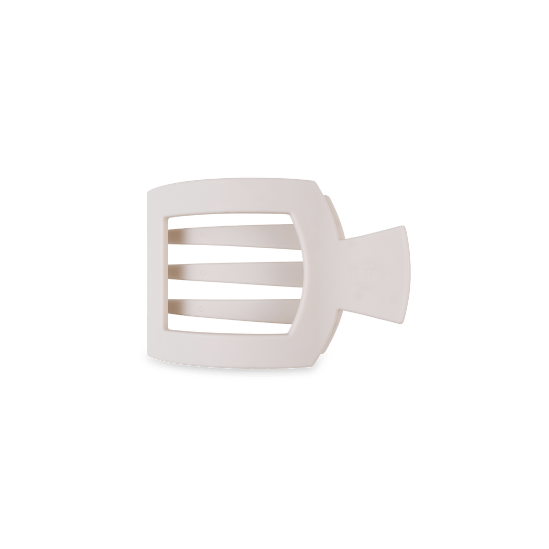 Small flat square hair clip in toasted beige color.