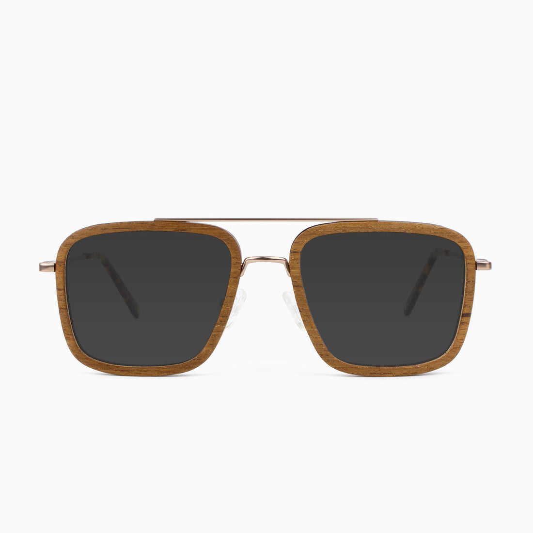 Captiva Angular Aviator Sunglasses with Wood Rim Accents