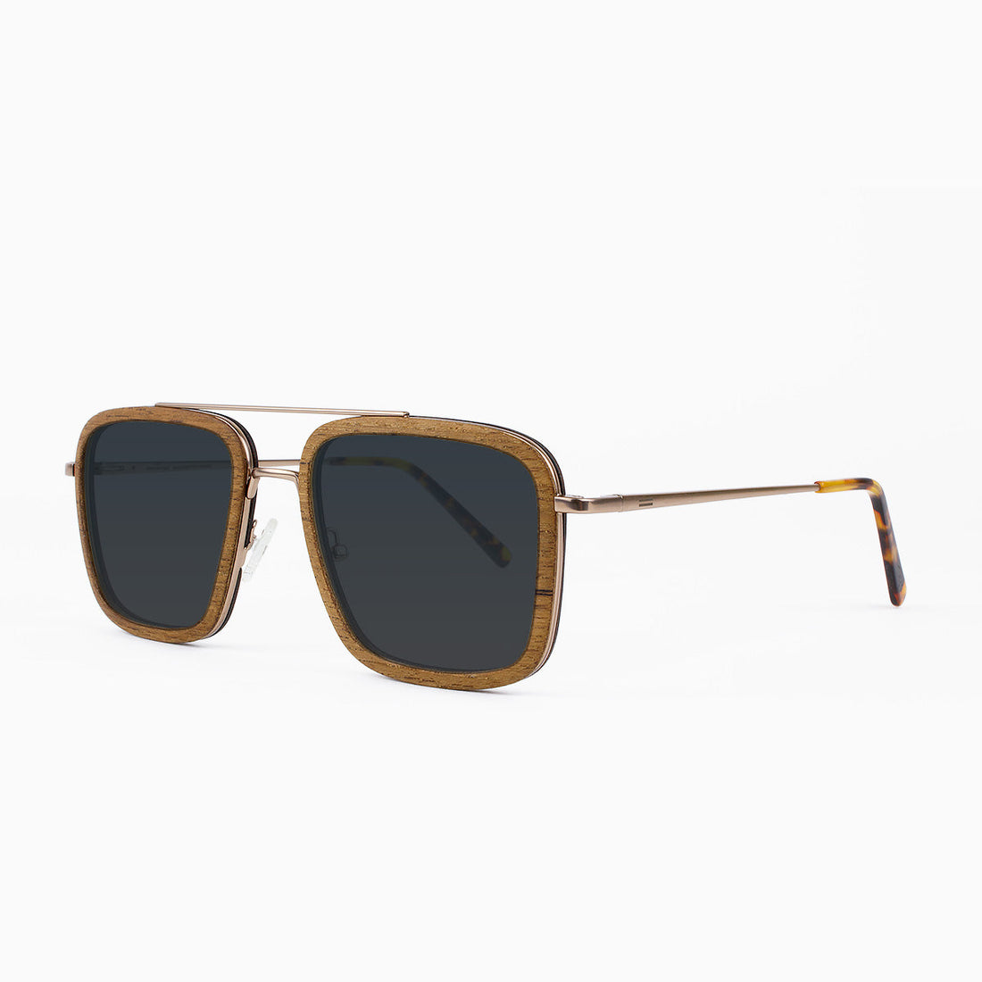 Captiva Angular Aviator Sunglasses with Wood Rim Accents