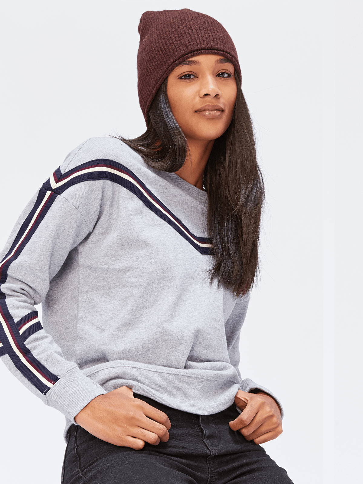 Toni Pullover with Stripe Trim - Cozy Casual Knit Sweater