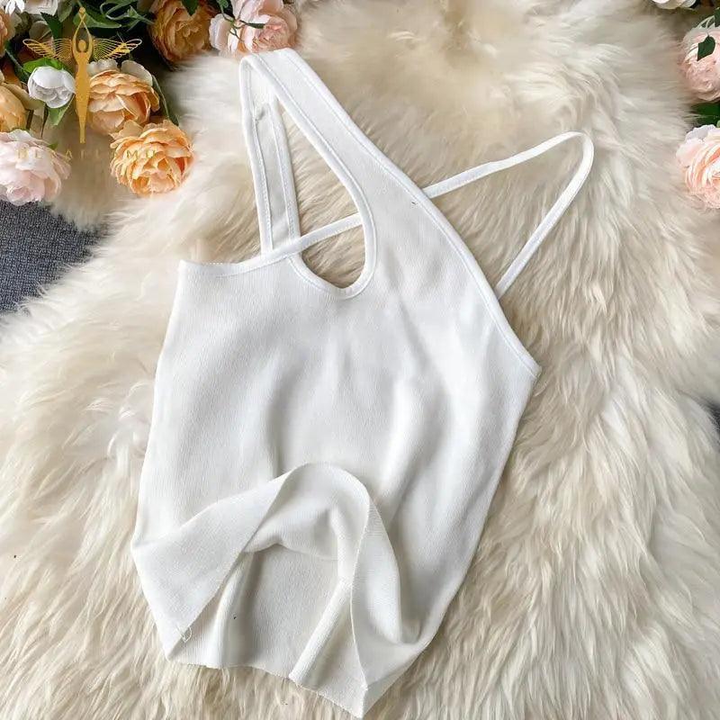 Women's Minimalist Sleeveless Cross Front Knit Crop Top