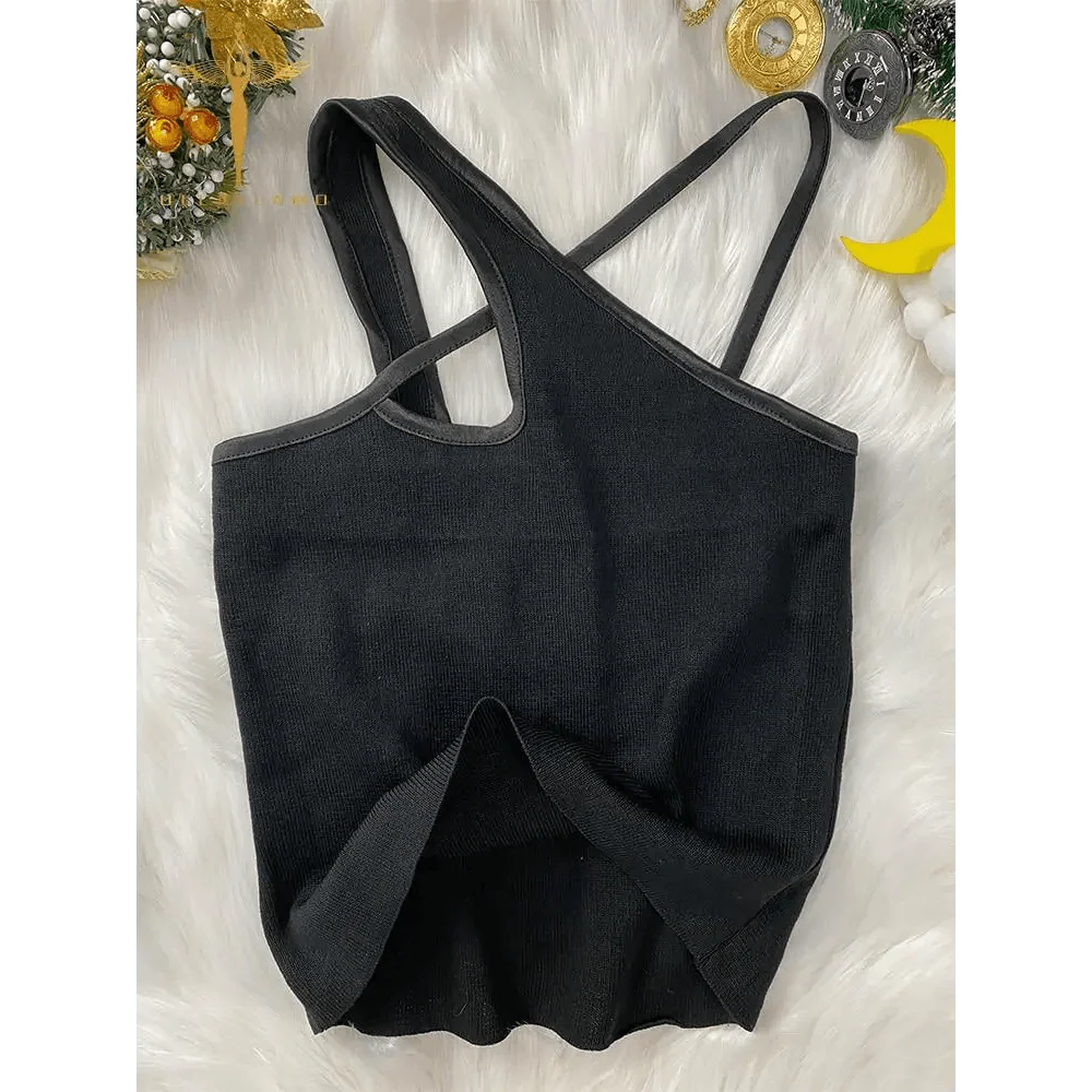 Women's Minimalist Sleeveless Cross Front Knit Crop Top