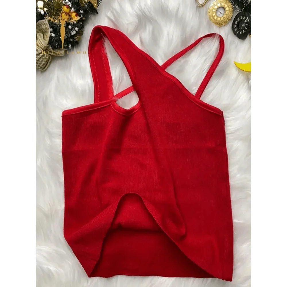 Women's Minimalist Sleeveless Cross Front Knit Crop Top
